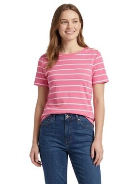 NWT M Chaps Women’s Striped Pink White Shirt 100% Cotton Tee Top